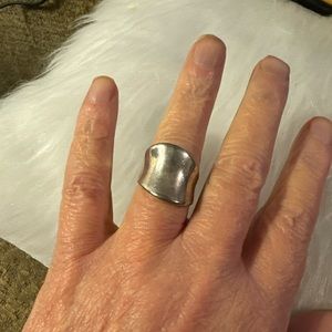 Vintage Men Wavy Wide Band Sterling Silver 925 Ring